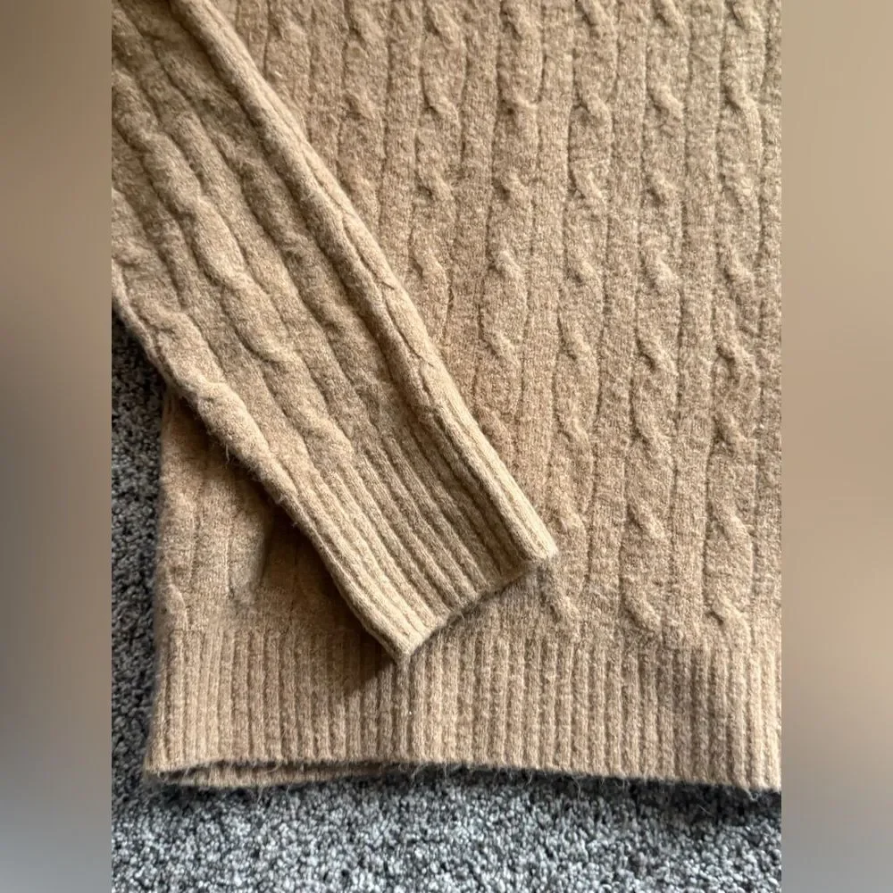 J. CREW Wool Blend extra soft Cable Knit Pullover Sweater in camel tan Small